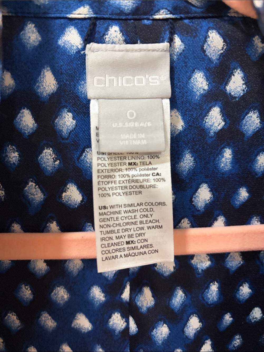Chico's Navy and White Floral Tie-Sleeve Long Sleeve Dress - Picture 3 of 8